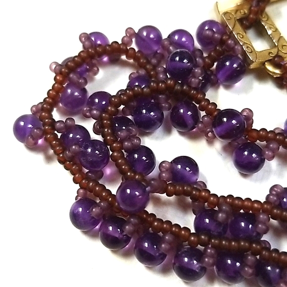 Vintage Hand Crafted Glass Bead Woven Choker Style Necklace - Picture 7 of 16